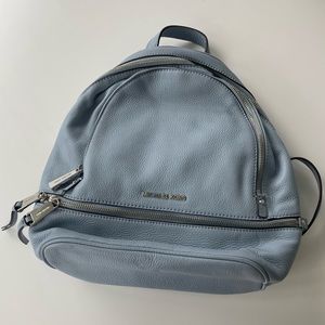 Michael Kora light blue leather backpack